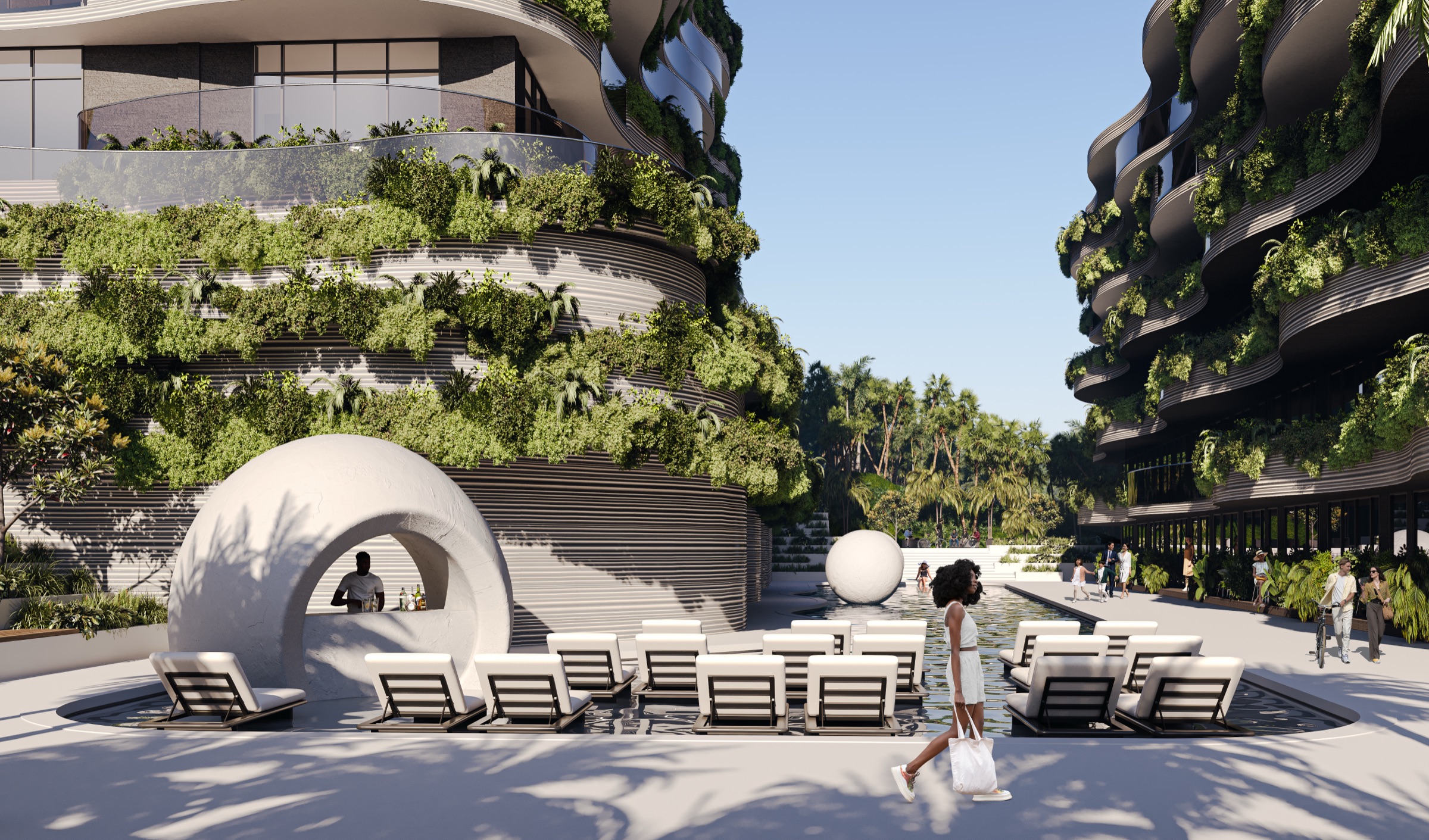 Pool surrounded by living facades